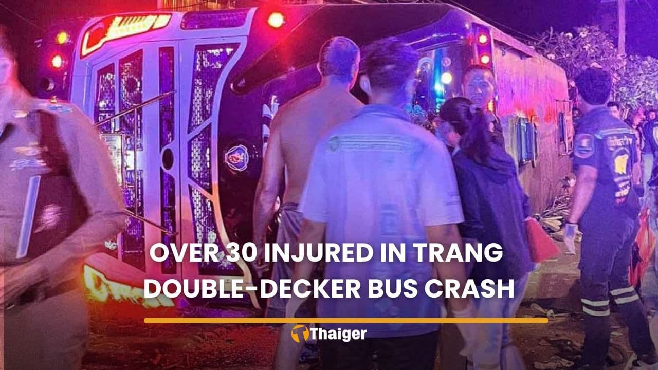 Double-decker bus crashes on Trang-Krabi road — 30+ injured